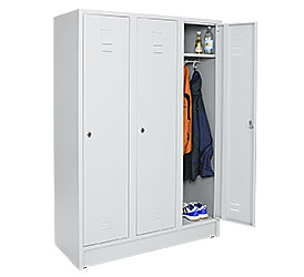 SPINDE & GARDEROBENSCHRÄNKE Passend für jede Umkleide: Verschiedene Spinde und Schränke zur Aufbewahrung von Arbeitskleidung, privaten Gegenständen u.v.m. Wahlweise mit Drehriegel für Vorhängeschloss oder mit Zylinderschloss. Zur Auswahl stehen Reihenspinde, Z-Spinde, Garderobenschränke, Mehrzweckschränke, Fächersäulen, Feuerwehrschränke und Schließfachwürfel. 