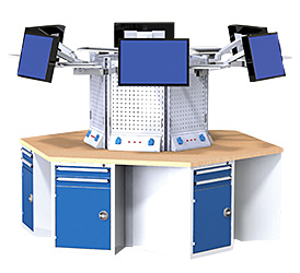 WERKBÄNKE Die robusten Werkbänke werden nach Ihren Bedürfnissen geplant und produziert – von Standard-Anforderungen bis zu High-End-Maßanfertigungen. Kombinieren Sie einzelne Elemente wie Schubladenkästen und Schubladenschränke individuell und variieren Sie verschiedene Komponenten wie Arbeitsplatten, Werkbankfüße und Querverbinder. 