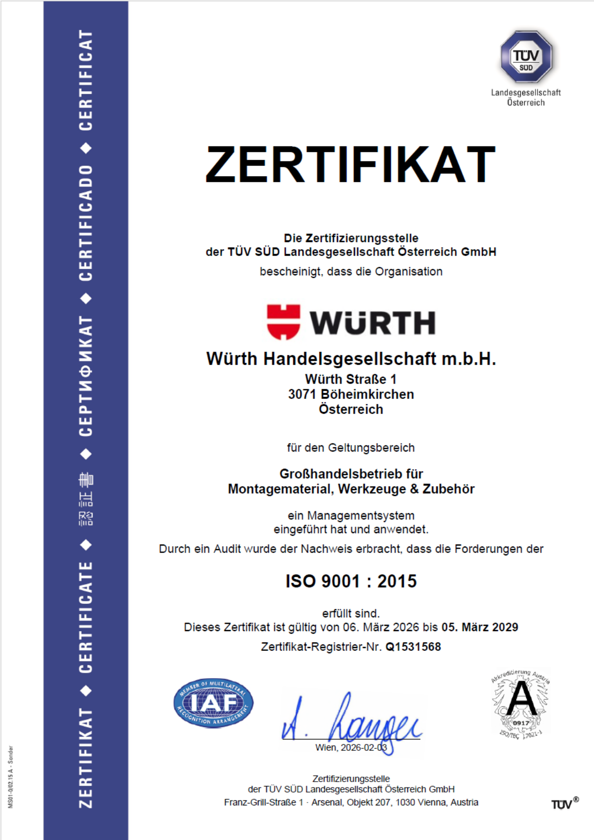 Qualitätsmanagement Zertifikat ISO 9001