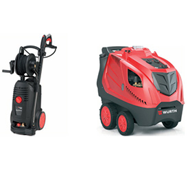 HOCHDRUCKREINIGER Zur gründlichen Reinigung von Geräten, Fahrzeugen oder hartnäckigen Verschmutzungen in Gebäuden haben Sie die Auswahl zwischen Kalt- und Warmwasser Hochdruckreinigern. Der Arbeitsdruck der Reinigungsgeräte liegt zwischen 130 und 200 bar.